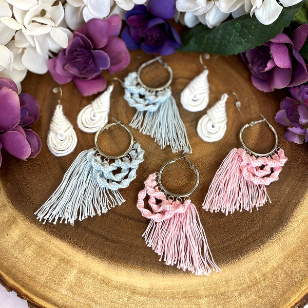 picot knot earrings and twisted swag earrings with fringe