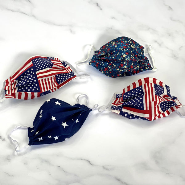 cotton face masks teen small adult patriotic flag stars