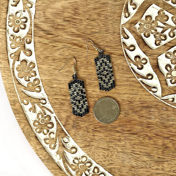 black clear tribal pattern peyote stitch hex bead earrings