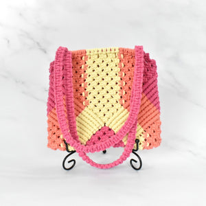 pink orange yellow sunset handmade macrame handbag fully lined