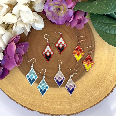 Diamond Shape Ombré Beaded Earrings