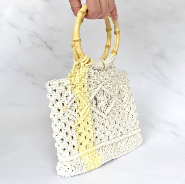 bamboo handle handbag handmade macrame cotton rope summer handbag