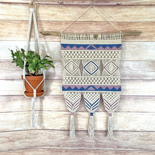 Cavandoli Macrame Wall Hanging with Center Diamonds