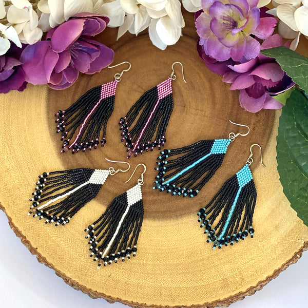 Hand Beaded Fringe Earrings with Swarovski Crystal beads