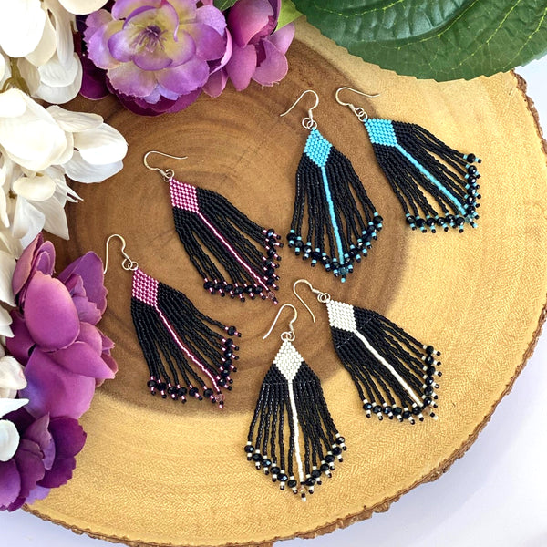 Hand Beaded Fringe Earrings with Swarovski Crystal beads