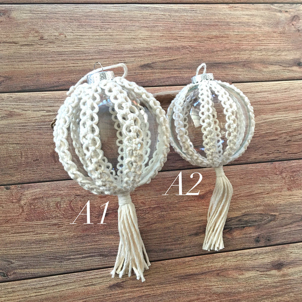 macrame Christmas glass ball ornaments