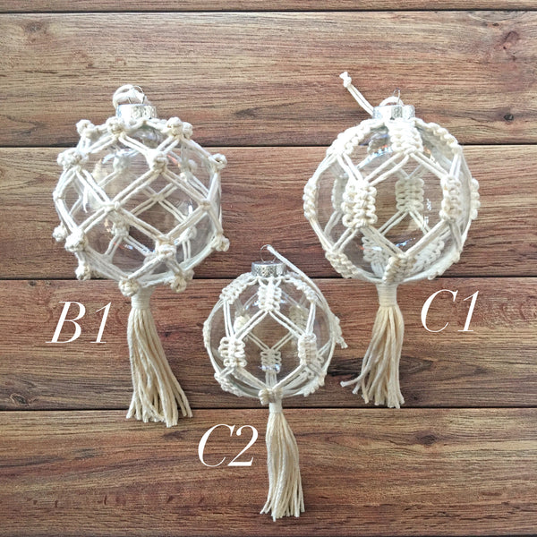 macrame Christmas glass ball ornaments