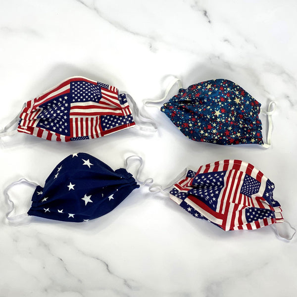 cotton face masks teen small adult patriotic flag stars