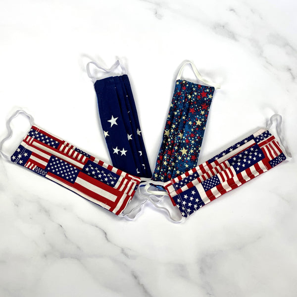 cotton face masks teen small adult patriotic flag stars