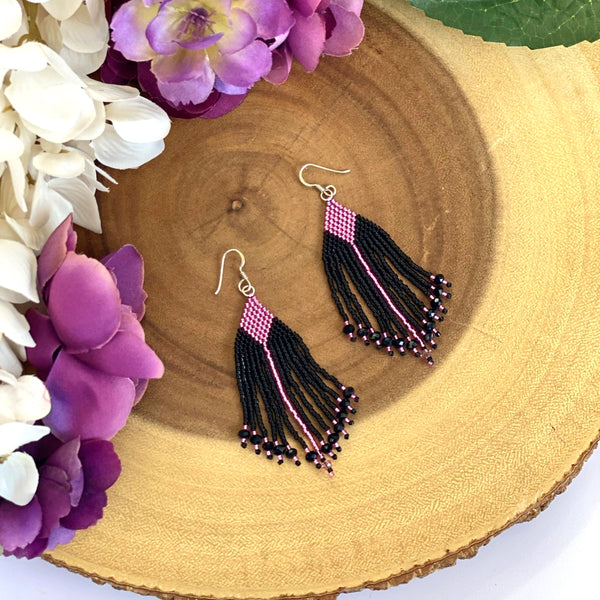 Hand Beaded Fringe Earrings with Swarovski Crystal beads