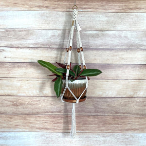 crown knot handmade plant hanger with large wood beads