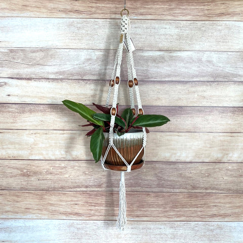 crown knot handmade plant hanger with large wood beads