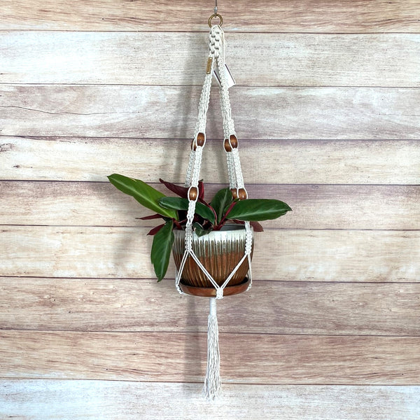 crown knot handmade plant hanger with large wood beads