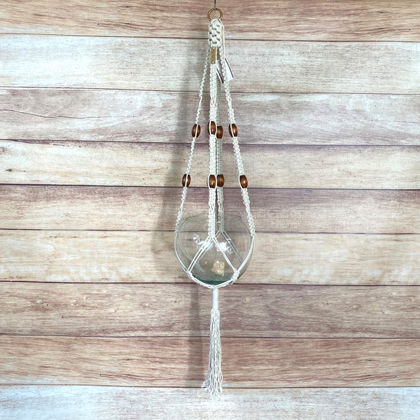 crown knot handmade plant hanger with large wood beads