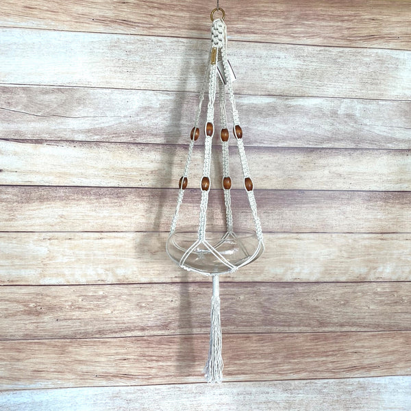 crown knot handmade plant hanger with large wood beads