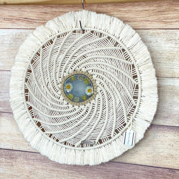 Spiral Mandala with Agate Center. Resin Flowers.