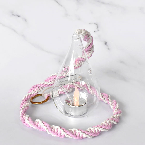 hanging terrarium globes double twist macrame rope pink teardrop