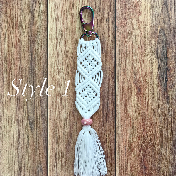 white soft cotton macrame key chains key fobs