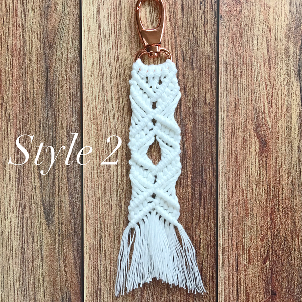 white soft cotton macrame key chains key fobs