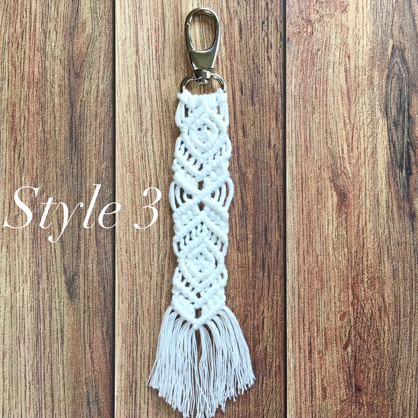 white soft cotton macrame key chains key fobs